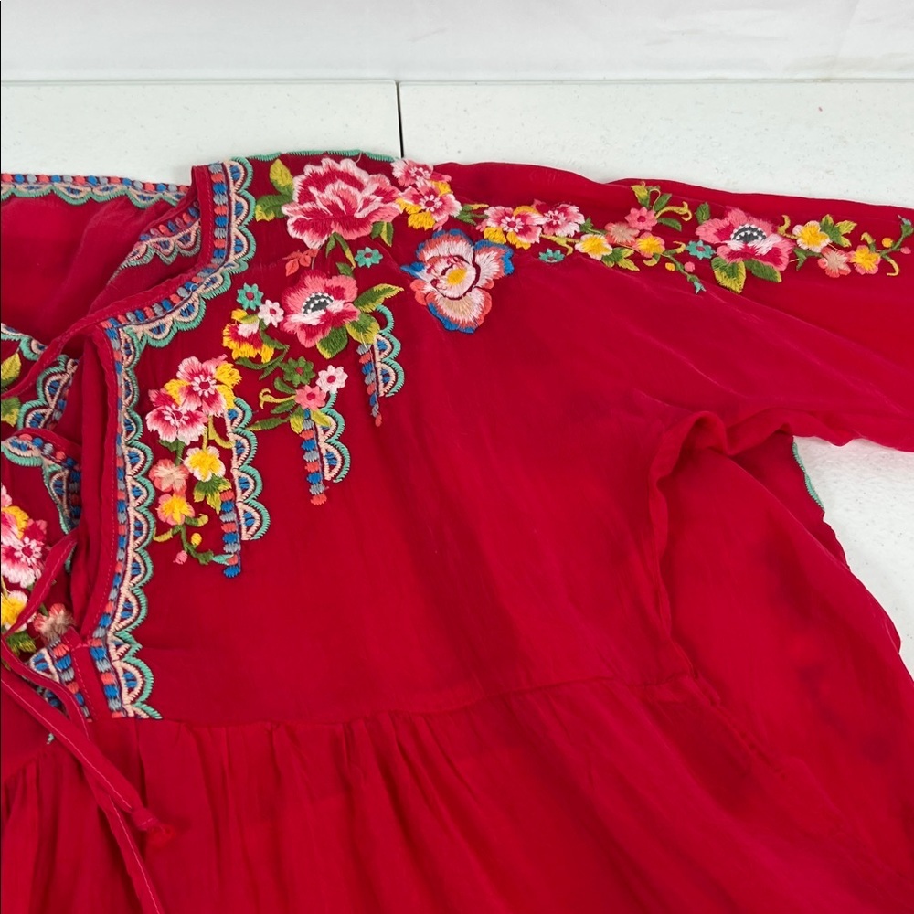 Johnny Was Sz XS Floral Embroidered Top Babydoll Top Red Boho - Picture 4 of 9